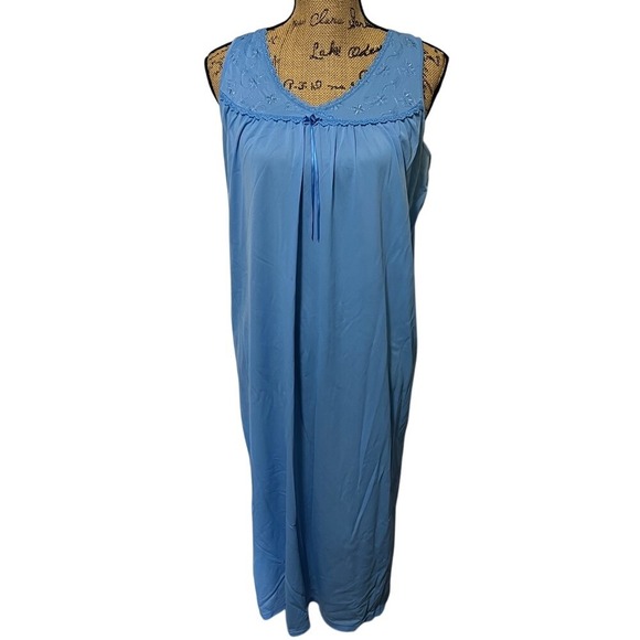 Fundamentals Blue Nightgown Maxi Dress Embroidered Neckline‎ Sleepwear M - Picture 1 of 5